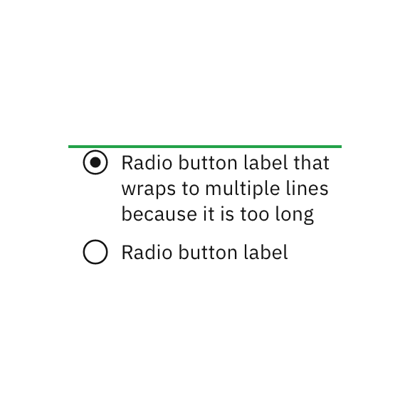 Do let text wrap beneath the radio button so the control and label are top aligned.