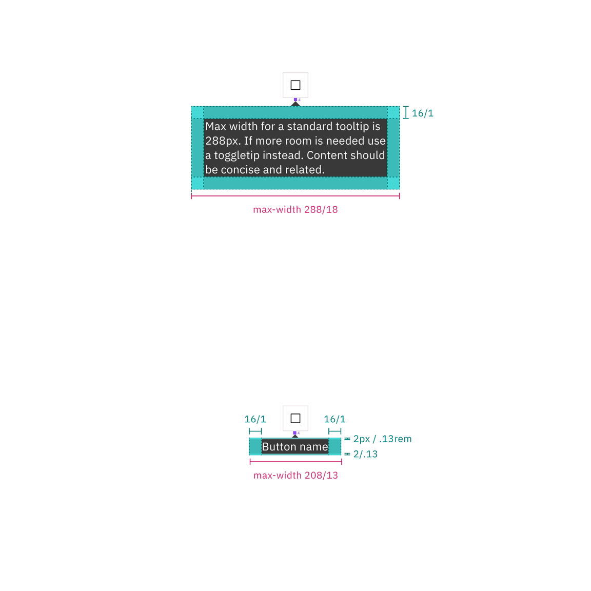 Structure and spacing measurements for tooltips