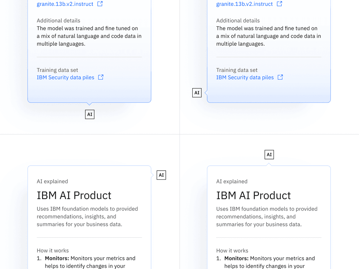 Examples of various orientations for the explainability popover