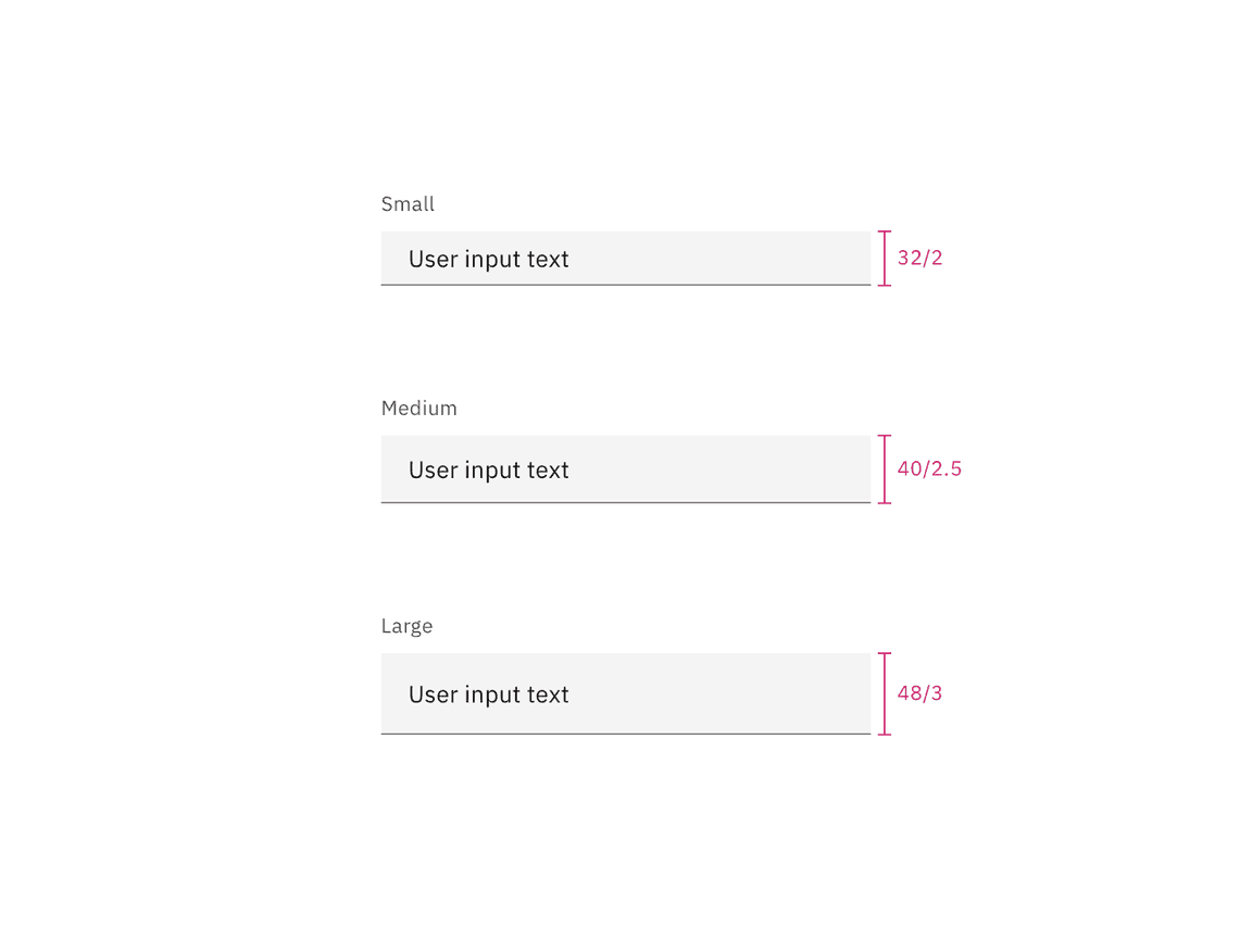 Sizes for text input